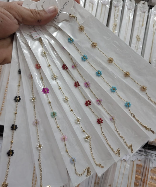 Colorful Flower Charm Gold Bracelet โ Stainless Steel