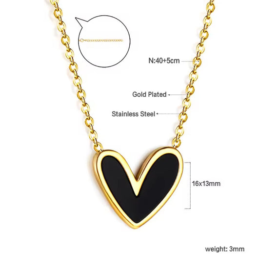 Dainty Black stainless steel Enamel Heart Necklace