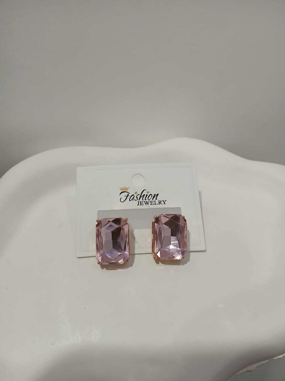 Blush Rose Emerald-Cut Crystal Studs – Elegant Statement Earrings