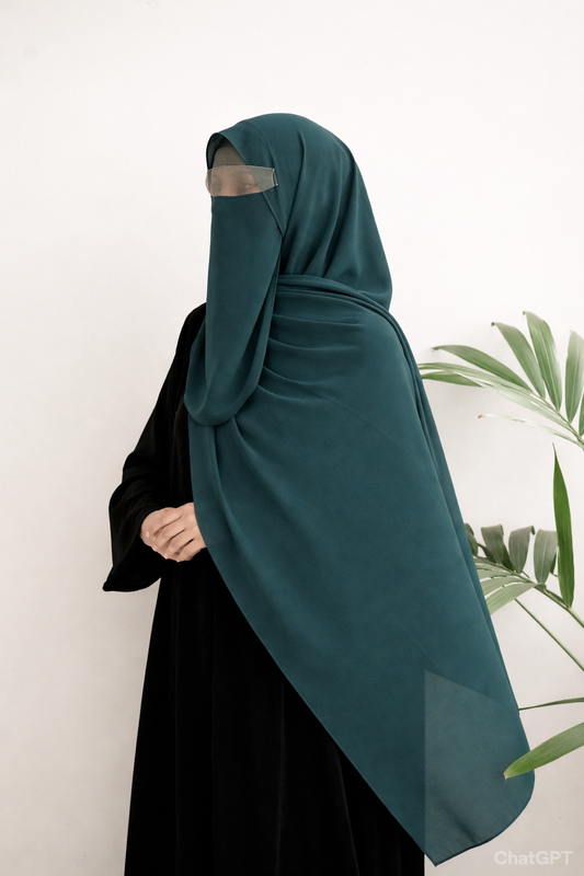 Deep Teal Green Georgette Chiffon niqab set