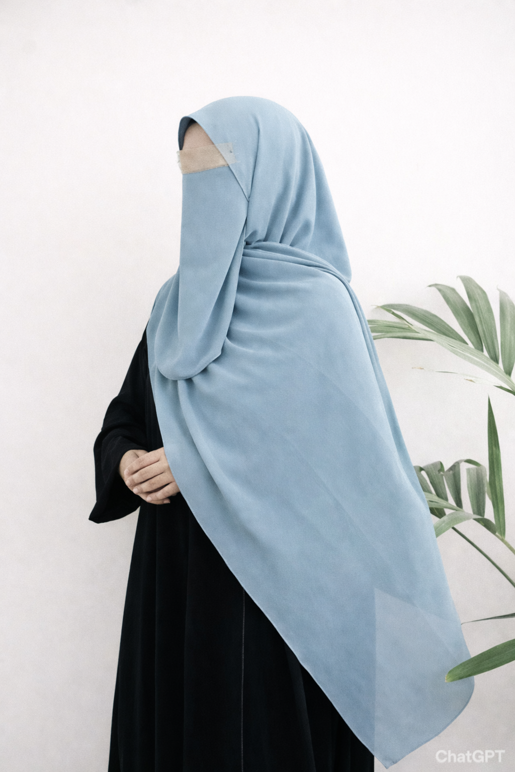 Dusty Sky Blue Niqab Set Georgette Chiffon