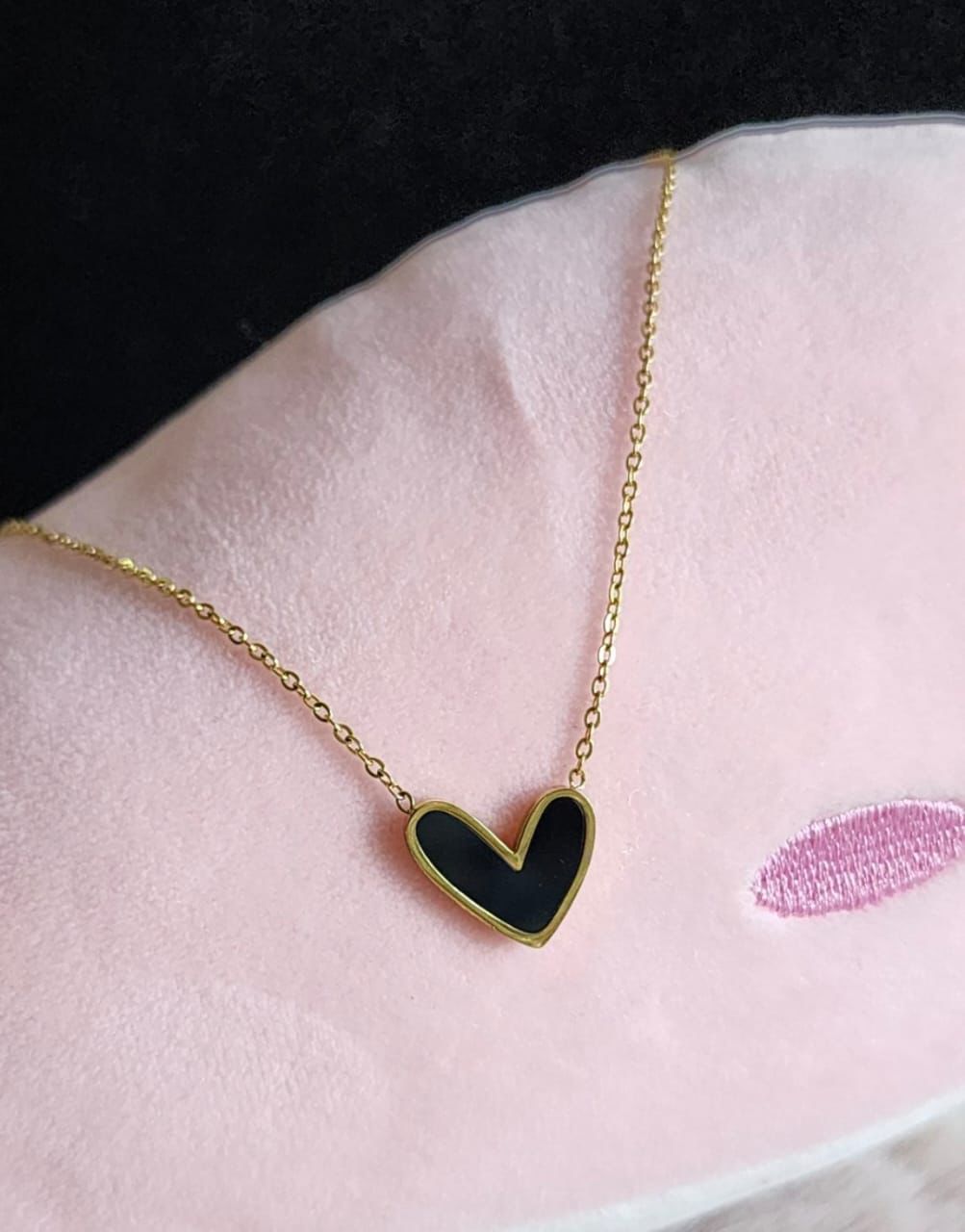 Dainty Black stainless steel Enamel Heart Necklace