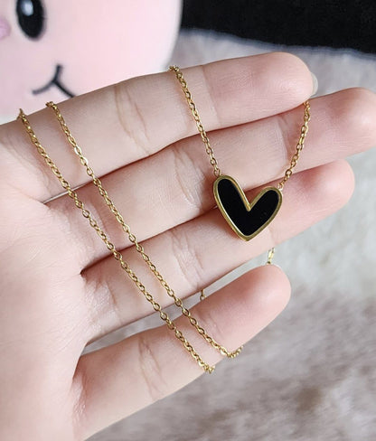 Dainty Black stainless steel Enamel Heart Necklace